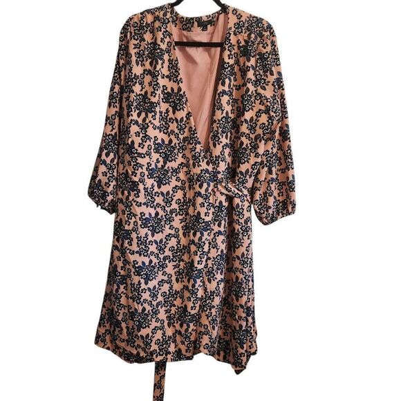 J Crew Wrap Dress Womens 22 3X Plus 365 Crepe Pink Blush Floral Bouquet - Picture 2 of 5